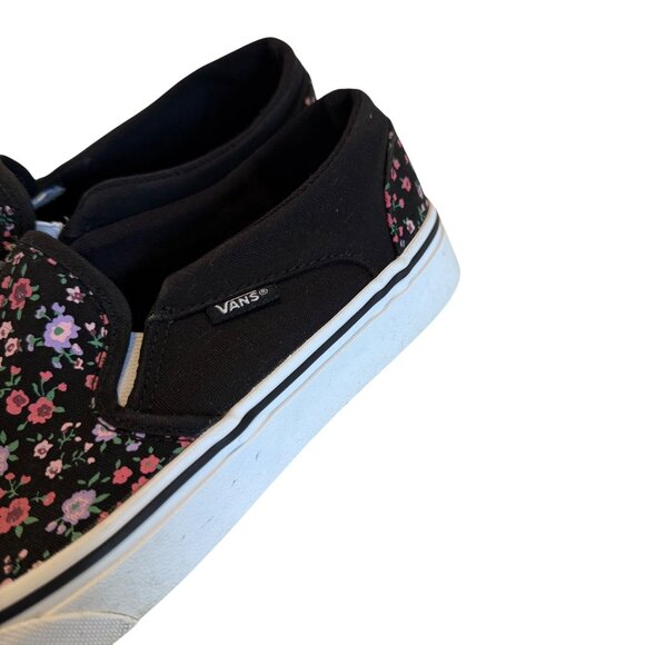 SIZE 8 WOMENS Vans Asher Ditsy Floral Black White Pink Slip-On Sneakers - Picture 7 of 10